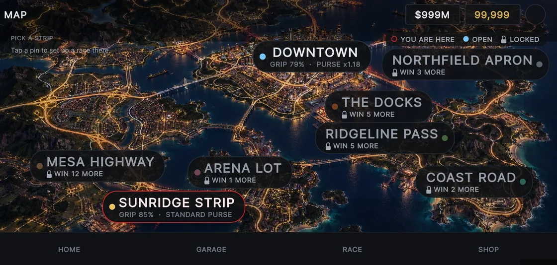 Venue map with eight strips