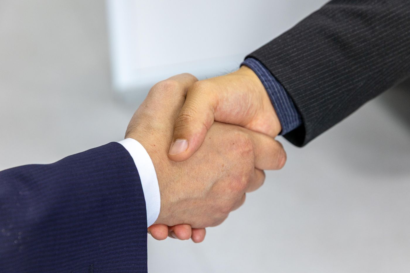 Two professionals shaking hands to close a private deal