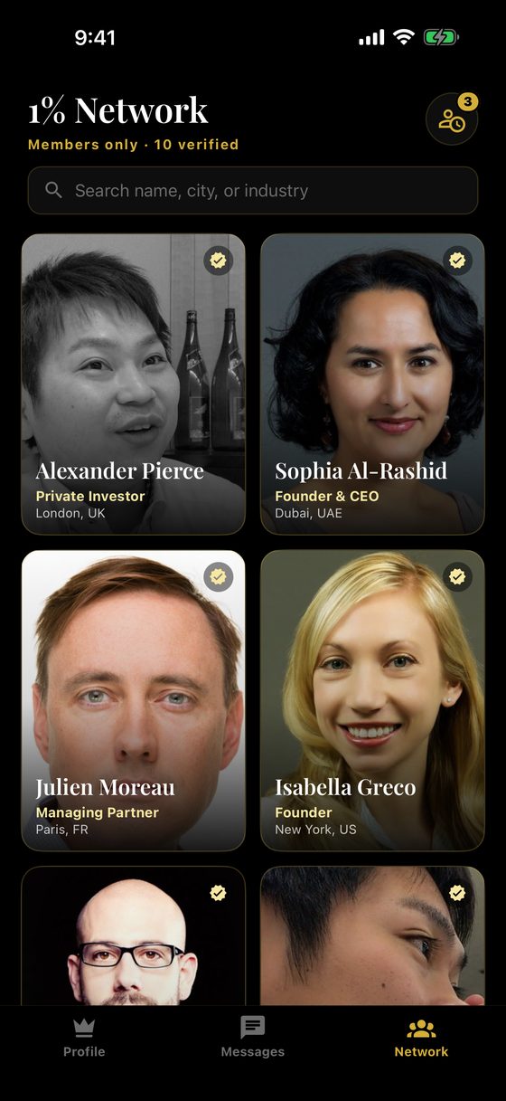 The 1% app — verified member directory